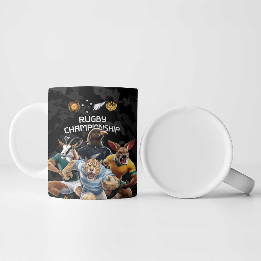 Custom Rugby Southern Hemisphere Ceramic Mug Argentina AUNZ South Africa Mascot Black - Aussie Hoodie
