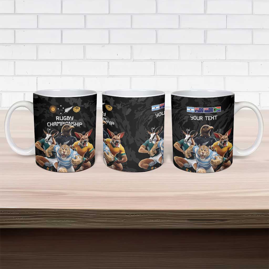 Custom Rugby Southern Hemisphere Ceramic Mug Argentina AUNZ South Africa Mascot Black - Aussie Hoodie