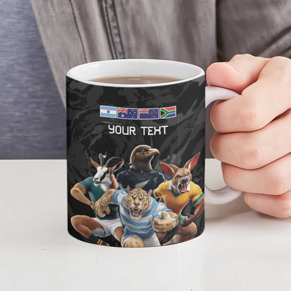 Custom Rugby Southern Hemisphere Ceramic Mug Argentina AUNZ South Africa Mascot Black - Aussie Hoodie