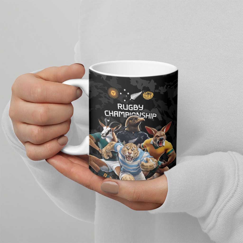 Custom Rugby Southern Hemisphere Ceramic Mug Argentina AUNZ South Africa Mascot Black - Aussie Hoodie