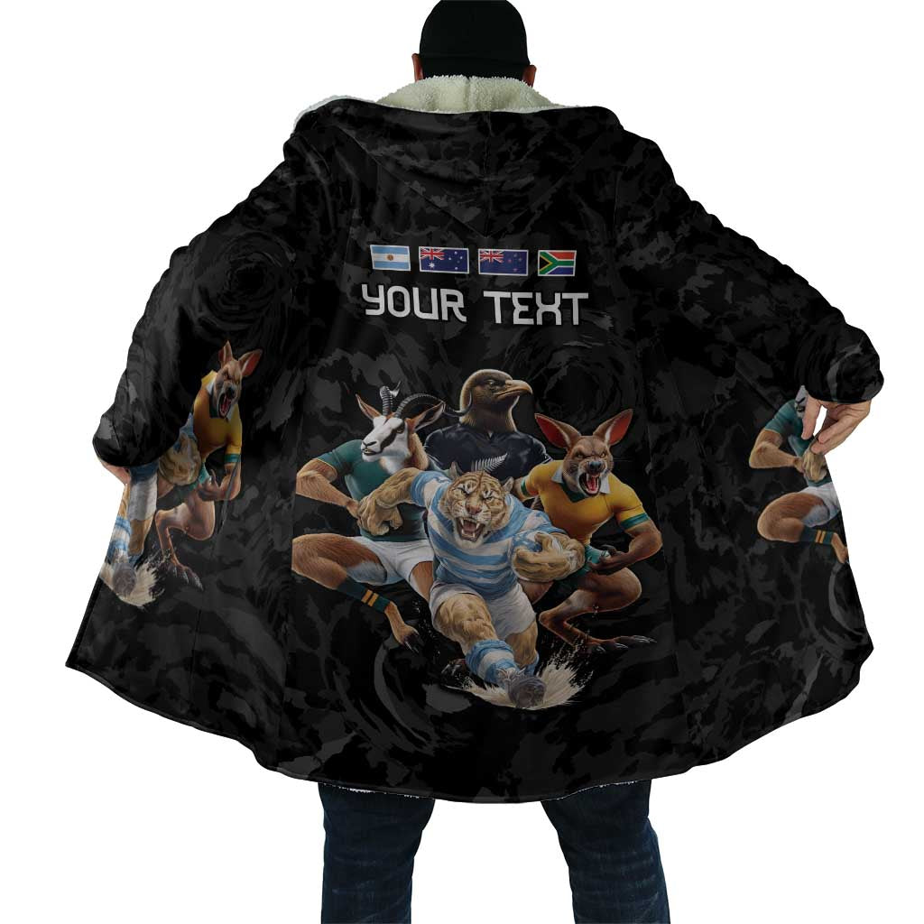 Custom Rugby Southern Hemisphere Cloak Argentina AUNZ South Africa Mascot Black - Aussie Hoodie