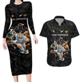 Custom Rugby Southern Hemisphere Couples Matching Long Sleeve Bodycon Dress and Hawaiian Shirt Argentina AUNZ South Africa Mascot Black - Aussie Hoodie