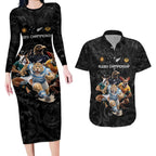 Custom Rugby Southern Hemisphere Couples Matching Long Sleeve Bodycon Dress and Hawaiian Shirt Argentina AUNZ South Africa Mascot Black - Aussie Hoodie