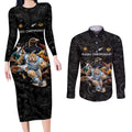 Custom Rugby Southern Hemisphere Couples Matching Long Sleeve Bodycon Dress and Long Sleeve Button Shirt Argentina AUNZ South Africa Mascot Black - Aussie Hoodie