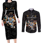 Custom Rugby Southern Hemisphere Couples Matching Long Sleeve Bodycon Dress and Long Sleeve Button Shirt Argentina AUNZ South Africa Mascot Black - Aussie Hoodie