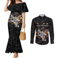 Custom Rugby Southern Hemisphere Couples Matching Mermaid Dress and Long Sleeve Button Shirt Argentina AUNZ South Africa Mascot Black - Aussie Hoodie