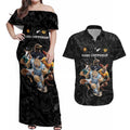 Custom Rugby Southern Hemisphere Couples Matching Off Shoulder Maxi Dress and Hawaiian Shirt Argentina AUNZ South Africa Mascot Black - Aussie Hoodie