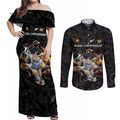 Custom Rugby Southern Hemisphere Couples Matching Off Shoulder Maxi Dress and Long Sleeve Button Shirt Argentina AUNZ South Africa Mascot Black - Aussie Hoodie