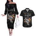 Custom Rugby Southern Hemisphere Couples Matching Off The Shoulder Long Sleeve Dress and Hawaiian Shirt Argentina AUNZ South Africa Mascot Black - Aussie Hoodie