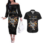 Custom Rugby Southern Hemisphere Couples Matching Off The Shoulder Long Sleeve Dress and Hawaiian Shirt Argentina AUNZ South Africa Mascot Black - Aussie Hoodie
