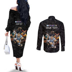 Custom Rugby Southern Hemisphere Couples Matching Off The Shoulder Long Sleeve Dress and Long Sleeve Button Shirt Argentina AUNZ South Africa Mascot Black - Aussie Hoodie