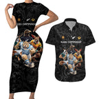 Custom Rugby Southern Hemisphere Couples Matching Short Sleeve Bodycon Dress and Hawaiian Shirt Argentina AUNZ South Africa Mascot Black - Aussie Hoodie