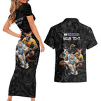 Custom Rugby Southern Hemisphere Couples Matching Short Sleeve Bodycon Dress and Hawaiian Shirt Argentina AUNZ South Africa Mascot Black - Aussie Hoodie