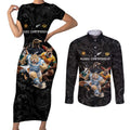 Custom Rugby Southern Hemisphere Couples Matching Short Sleeve Bodycon Dress and Long Sleeve Button Shirt Argentina AUNZ South Africa Mascot Black - Aussie Hoodie