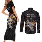 Custom Rugby Southern Hemisphere Couples Matching Short Sleeve Bodycon Dress and Long Sleeve Button Shirt Argentina AUNZ South Africa Mascot Black - Aussie Hoodie