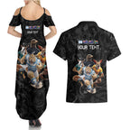 Custom Rugby Southern Hemisphere Couples Matching Summer Maxi Dress and Hawaiian Shirt Argentina AUNZ South Africa Mascot Black - Aussie Hoodie