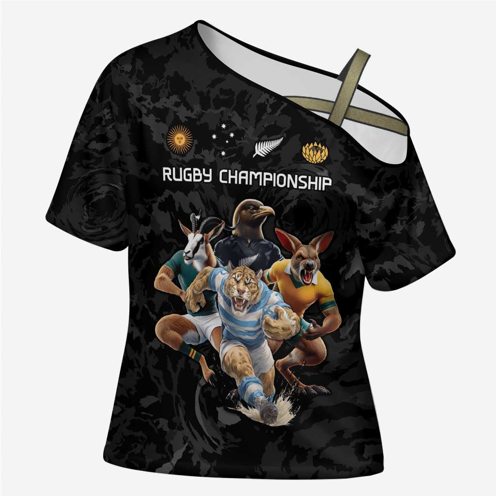 Custom Rugby Southern Hemisphere Cross Shoulder Shirt Argentina AUNZ South Africa Mascot Black - Aussie Hoodie