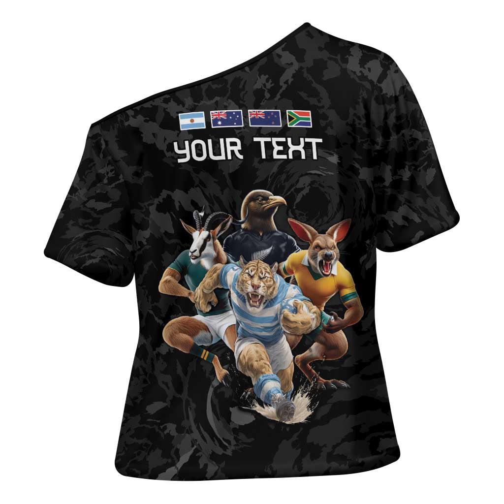 Custom Rugby Southern Hemisphere Cross Shoulder Shirt Argentina AUNZ South Africa Mascot Black - Aussie Hoodie