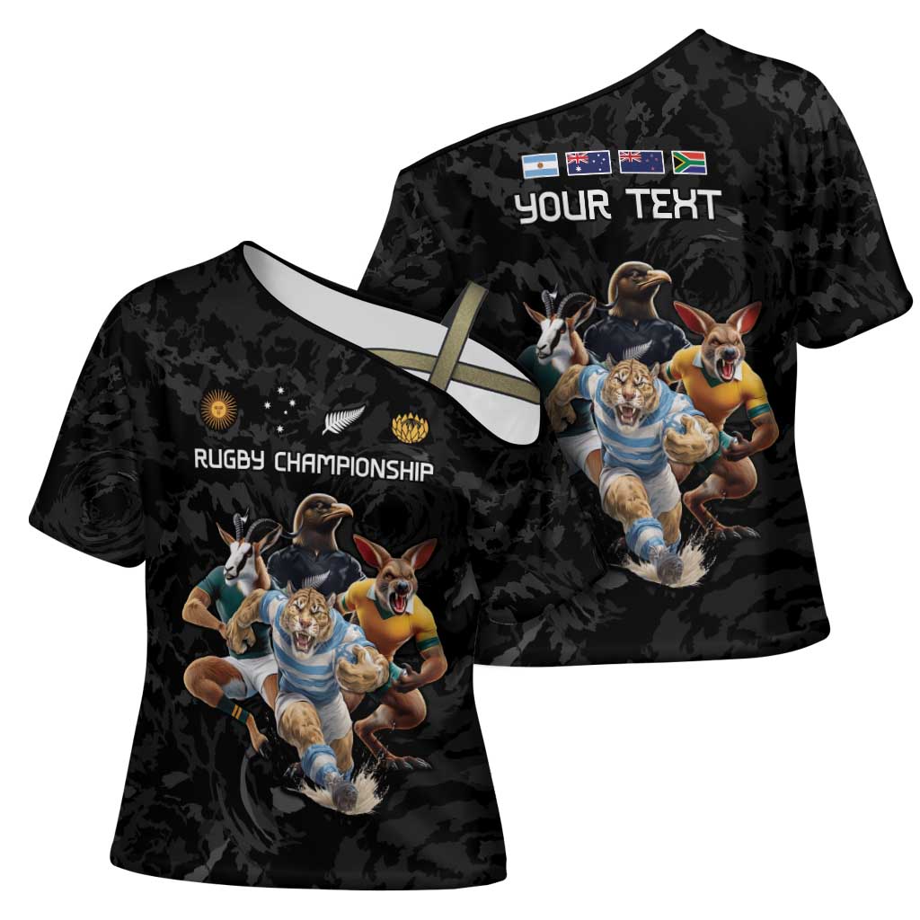 Custom Rugby Southern Hemisphere Cross Shoulder Shirt Argentina AUNZ South Africa Mascot Black - Aussie Hoodie