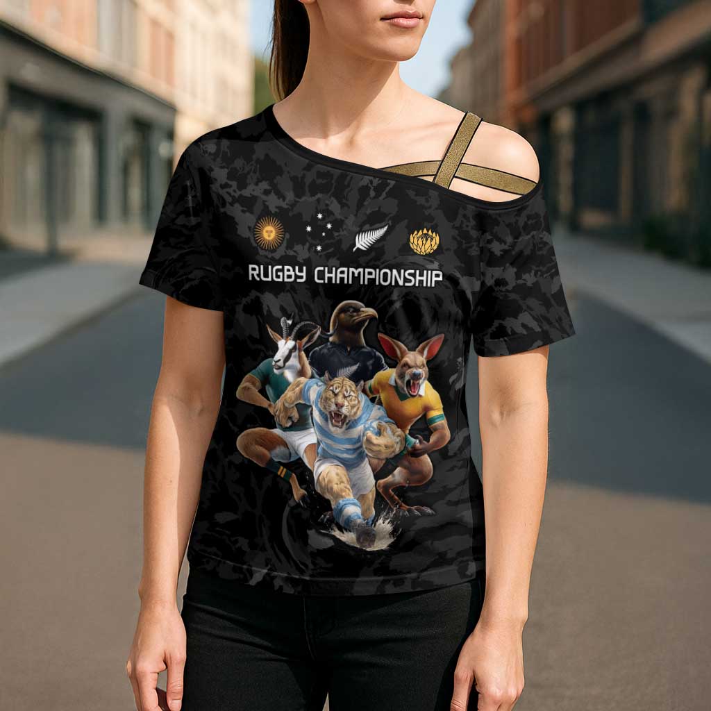 Custom Rugby Southern Hemisphere Cross Shoulder Shirt Argentina AUNZ South Africa Mascot Black - Aussie Hoodie