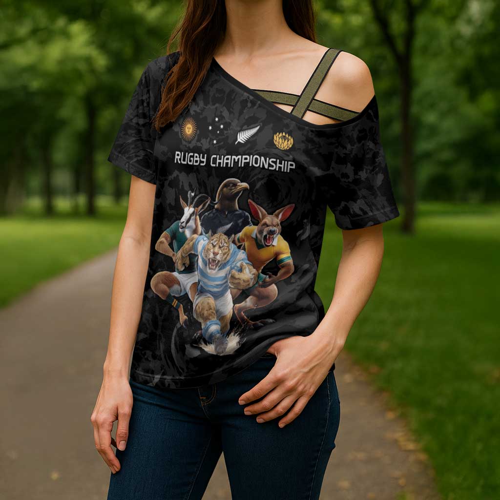 Custom Rugby Southern Hemisphere Cross Shoulder Shirt Argentina AUNZ South Africa Mascot Black - Aussie Hoodie