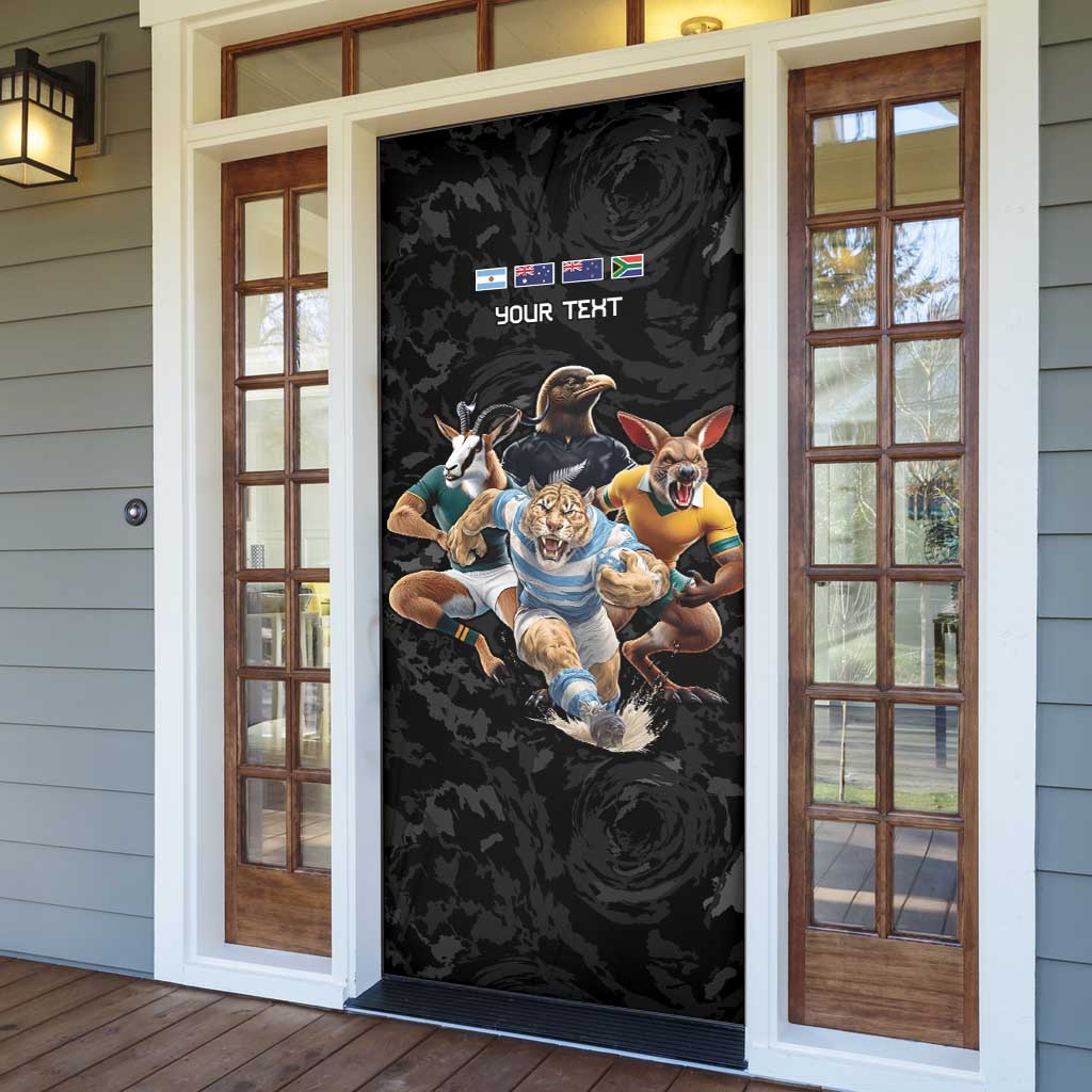 Custom Rugby Southern Hemisphere Door Cover Argentina AUNZ South Africa Mascot Black - Aussie Hoodie