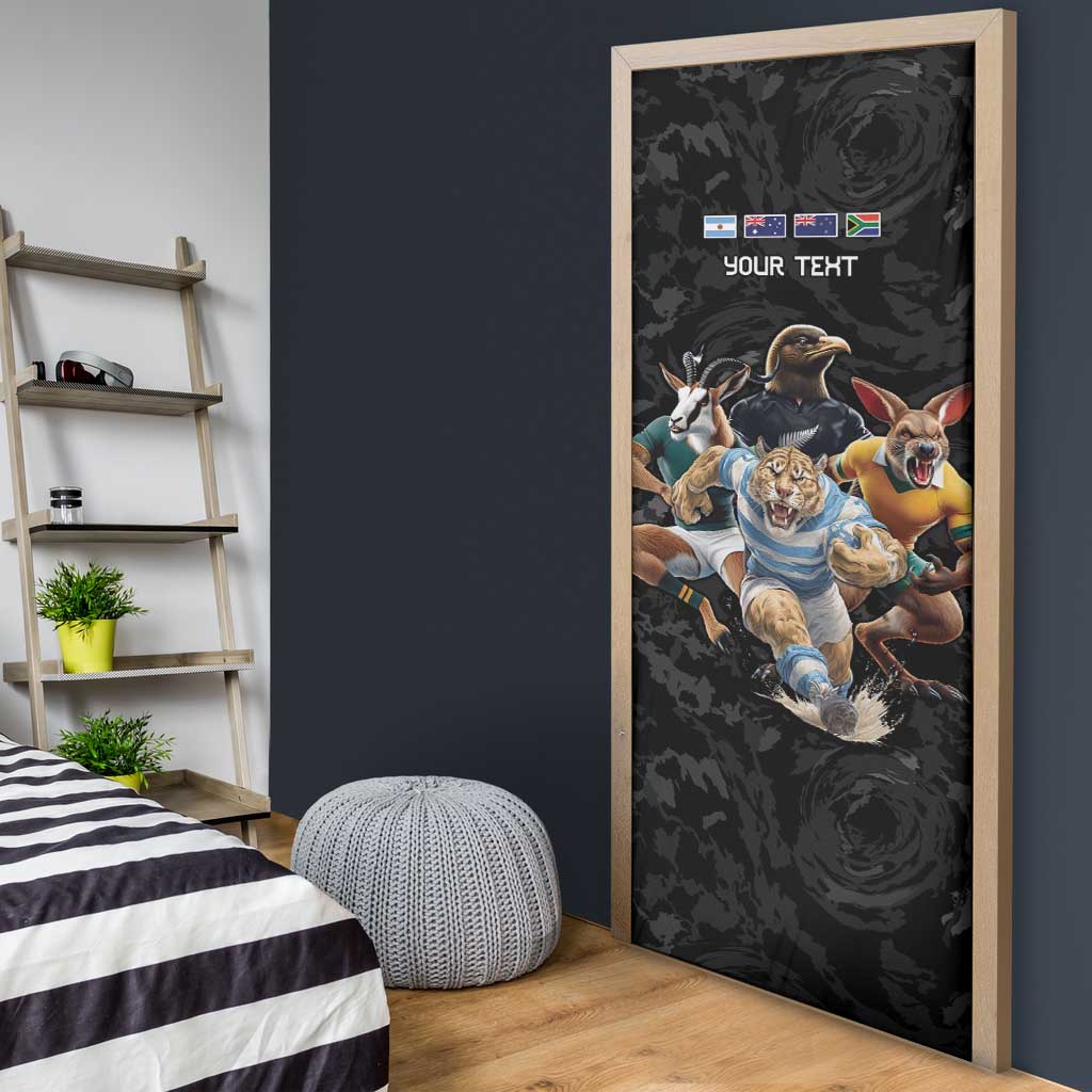 Custom Rugby Southern Hemisphere Door Cover Argentina AUNZ South Africa Mascot Black - Aussie Hoodie