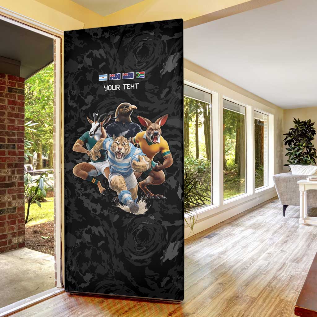 Custom Rugby Southern Hemisphere Door Cover Argentina AUNZ South Africa Mascot Black - Aussie Hoodie