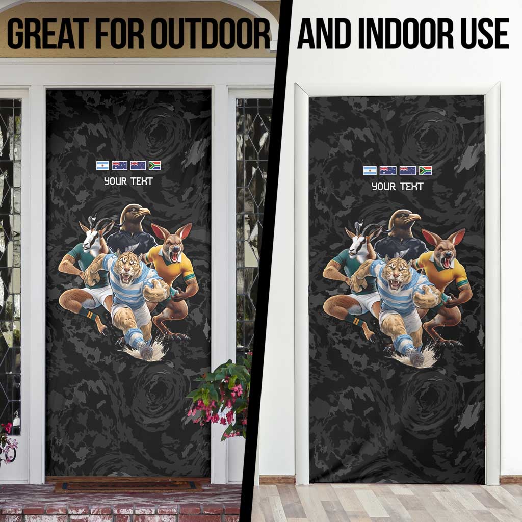 Custom Rugby Southern Hemisphere Door Cover Argentina AUNZ South Africa Mascot Black - Aussie Hoodie