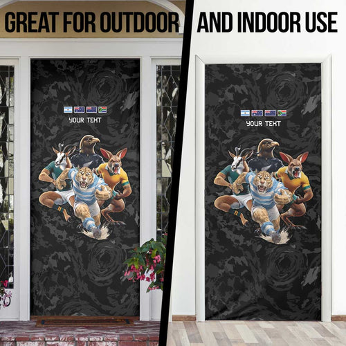 Custom Rugby Southern Hemisphere Door Cover Argentina AUNZ South Africa Mascot Black - Aussie Hoodie