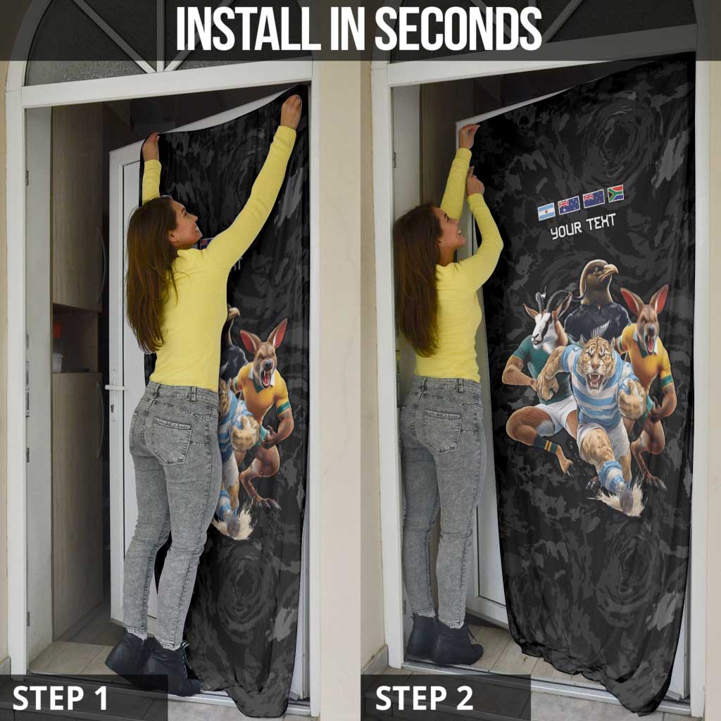 Custom Rugby Southern Hemisphere Door Cover Argentina AUNZ South Africa Mascot Black - Aussie Hoodie