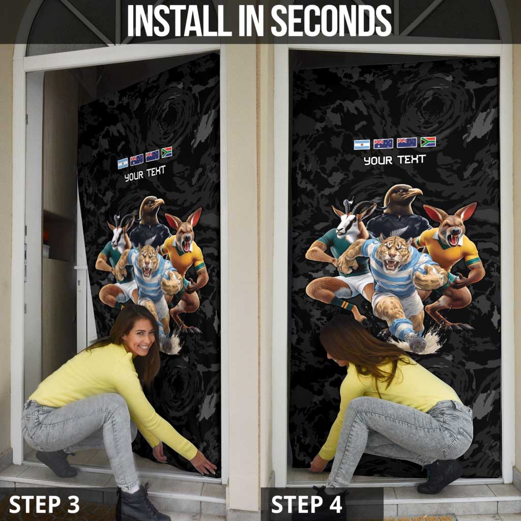 Custom Rugby Southern Hemisphere Door Cover Argentina AUNZ South Africa Mascot Black - Aussie Hoodie
