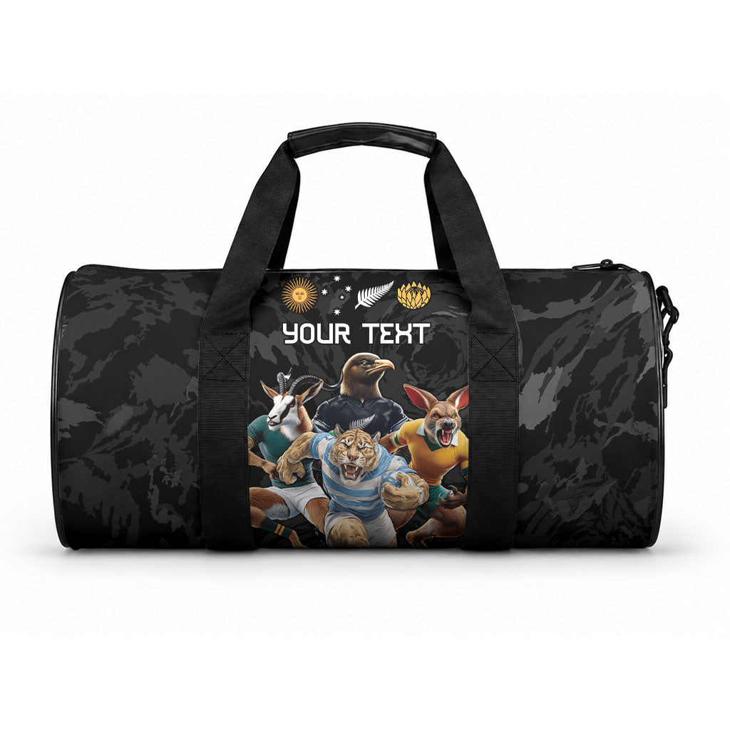 Custom Rugby Southern Hemisphere Duffle Bag Argentina AUNZ South Africa Mascot Black