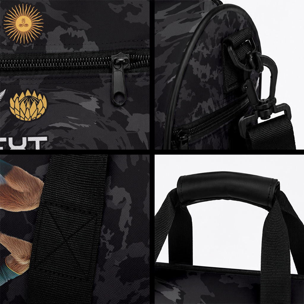 Custom Rugby Southern Hemisphere Duffle Bag Argentina AUNZ South Africa Mascot Black