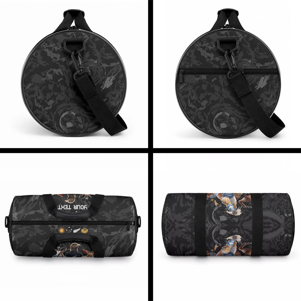 Custom Rugby Southern Hemisphere Duffle Bag Argentina AUNZ South Africa Mascot Black