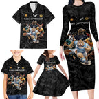Custom Rugby Southern Hemisphere Family Matching Long Sleeve Bodycon Dress and Hawaiian Shirt Argentina AUNZ South Africa Mascot Black - Aussie Hoodie
