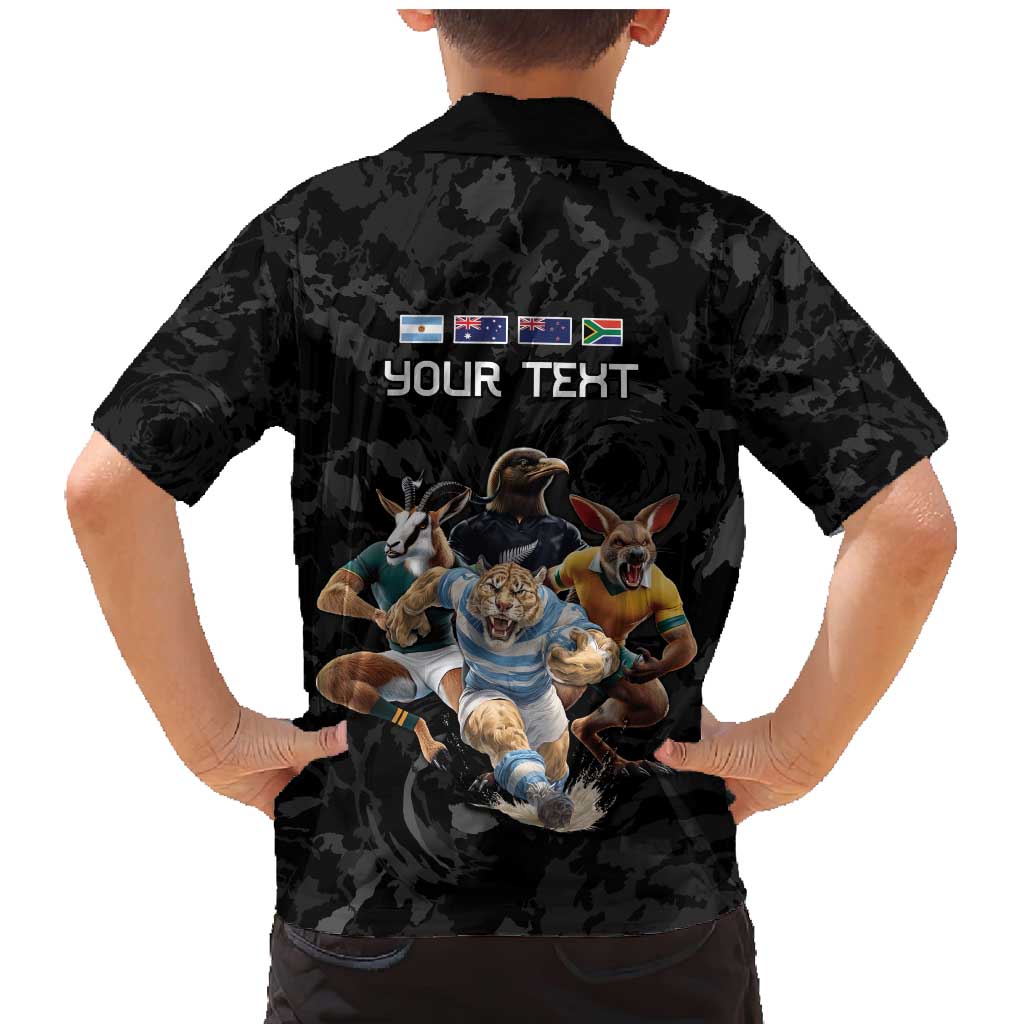 Custom Rugby Southern Hemisphere Family Matching Mermaid Dress and Hawaiian Shirt Argentina AUNZ South Africa Mascot Black - Aussie Hoodie