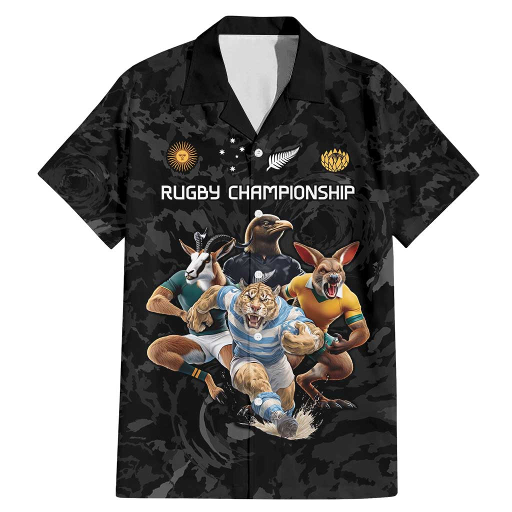 Custom Rugby Southern Hemisphere Family Matching Mermaid Dress and Hawaiian Shirt Argentina AUNZ South Africa Mascot Black - Aussie Hoodie
