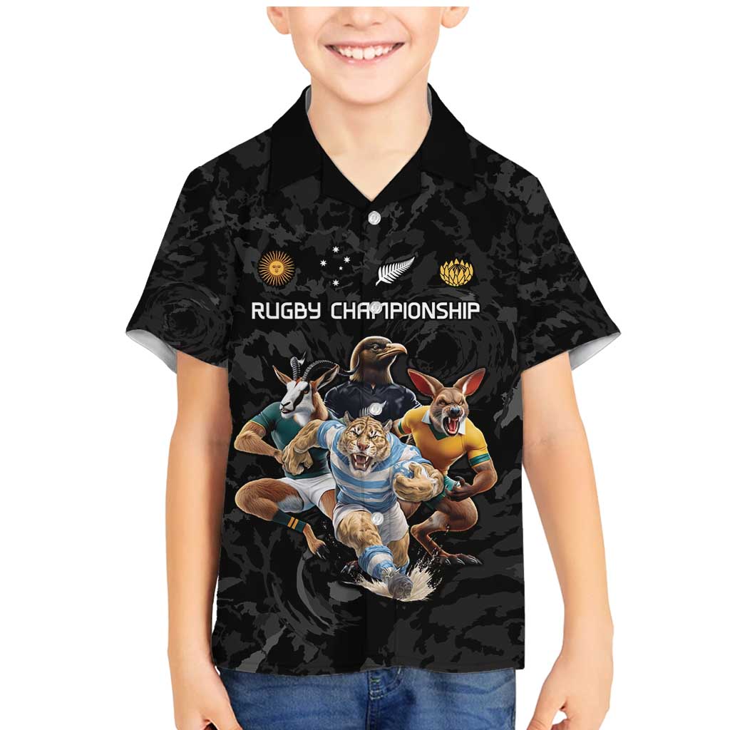 Custom Rugby Southern Hemisphere Family Matching Mermaid Dress and Hawaiian Shirt Argentina AUNZ South Africa Mascot Black - Aussie Hoodie