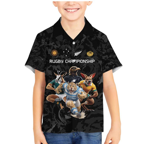 Custom Rugby Southern Hemisphere Family Matching Mermaid Dress and Hawaiian Shirt Argentina AUNZ South Africa Mascot Black - Aussie Hoodie
