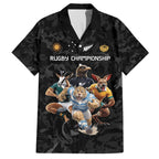 Custom Rugby Southern Hemisphere Family Matching Off The Shoulder Long Sleeve Dress and Hawaiian Shirt Argentina AUNZ South Africa Mascot Black - Aussie Hoodie