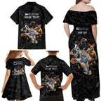 Custom Rugby Southern Hemisphere Family Matching Off Shoulder Maxi Dress and Hawaiian Shirt Argentina AUNZ South Africa Mascot Black - Aussie Hoodie