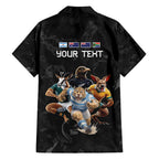 Custom Rugby Southern Hemisphere Family Matching Off Shoulder Maxi Dress and Hawaiian Shirt Argentina AUNZ South Africa Mascot Black - Aussie Hoodie