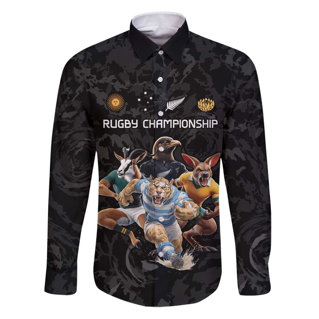 Custom Rugby Southern Hemisphere Family Matching Puletasi and Hawaiian Shirt Argentina AUNZ South Africa Mascot Black - Aussie Hoodie