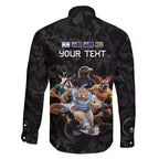 Custom Rugby Southern Hemisphere Family Matching Short Sleeve Bodycon Dress and Hawaiian Shirt Argentina AUNZ South Africa Mascot Black - Aussie Hoodie