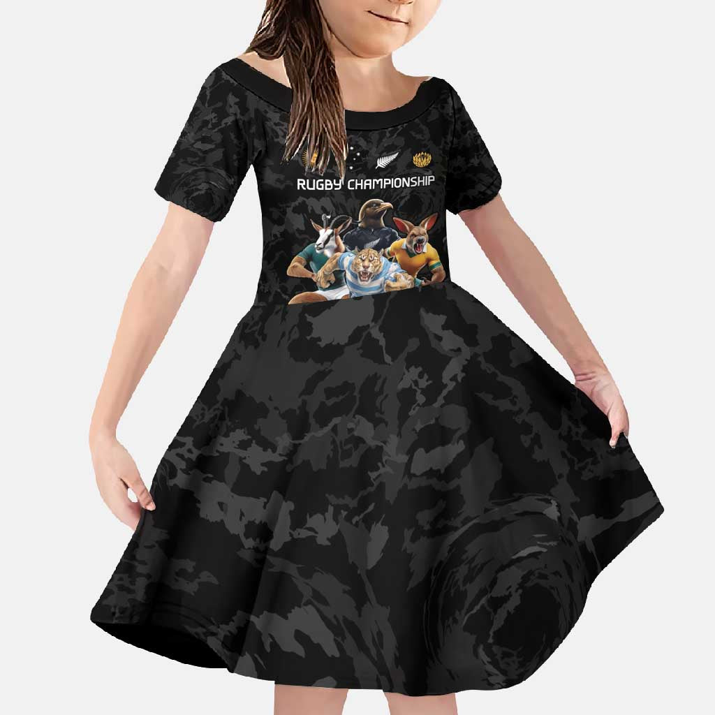 Custom Rugby Southern Hemisphere Family Matching Summer Maxi Dress and Hawaiian Shirt Argentina AUNZ South Africa Mascot Black - Aussie Hoodie
