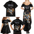 Custom Rugby Southern Hemisphere Family Matching Summer Maxi Dress and Hawaiian Shirt Argentina AUNZ South Africa Mascot Black - Aussie Hoodie
