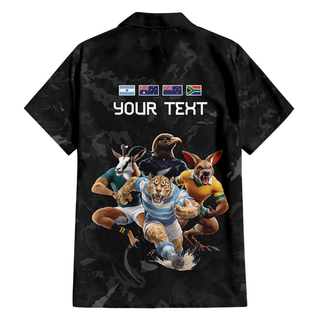 Custom Rugby Southern Hemisphere Family Matching Summer Maxi Dress and Hawaiian Shirt Argentina AUNZ South Africa Mascot Black - Aussie Hoodie