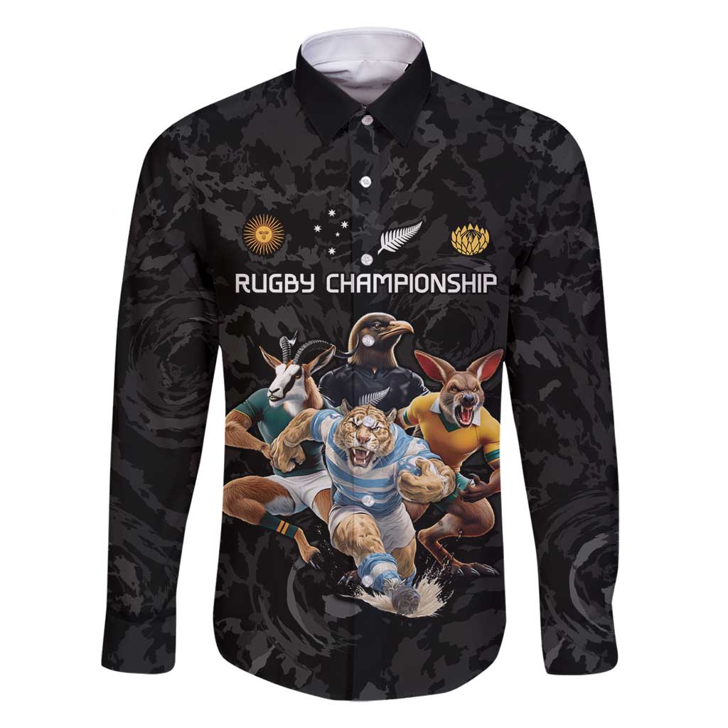 Custom Rugby Southern Hemisphere Family Matching Summer Maxi Dress and Hawaiian Shirt Argentina AUNZ South Africa Mascot Black - Aussie Hoodie