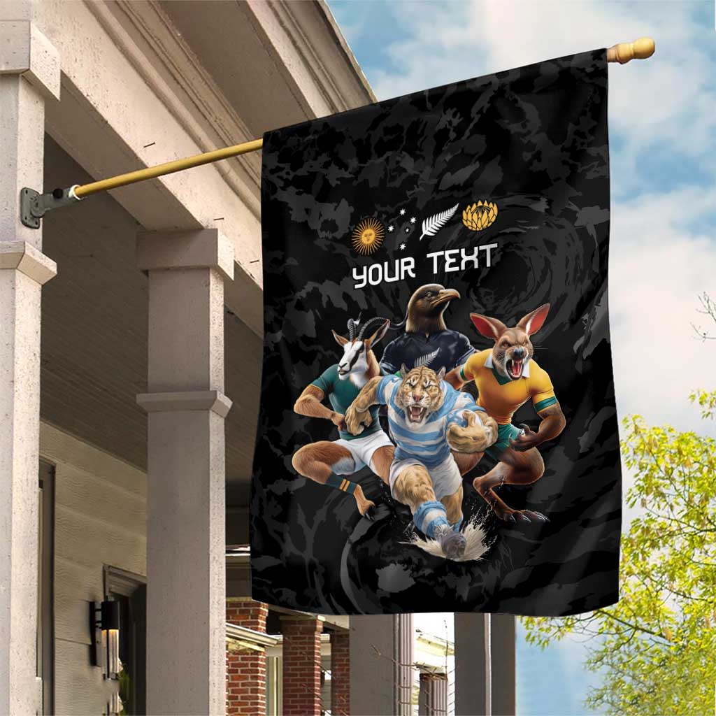 Custom Rugby Southern Hemisphere Garden Flag Argentina AUNZ South Africa Mascot Black - Aussie Hoodie